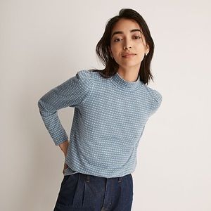 Madewell Jacquard Long Puff-Sleeve Mockneck Top Textured Dot